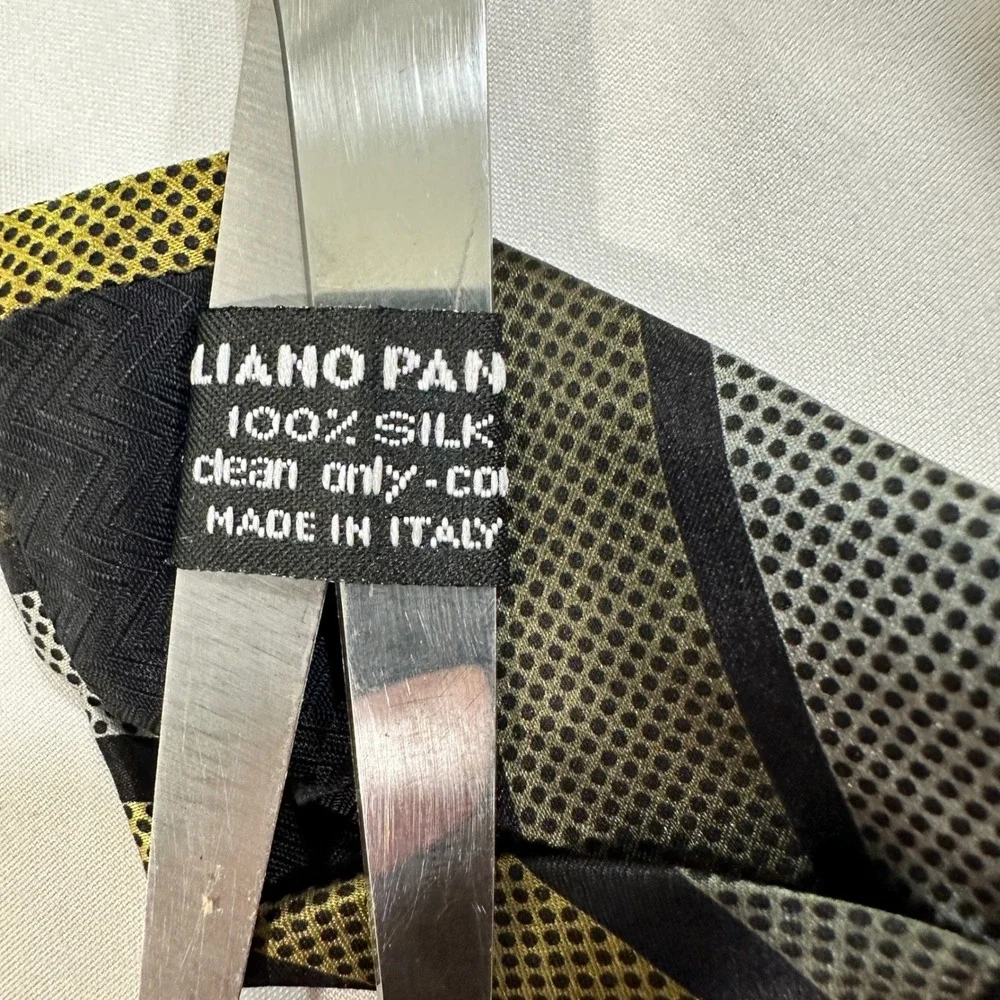 Vitaliano Pancaldi Silk Tie Mens Gold Black Abstract Geometric Made in Italy 4
